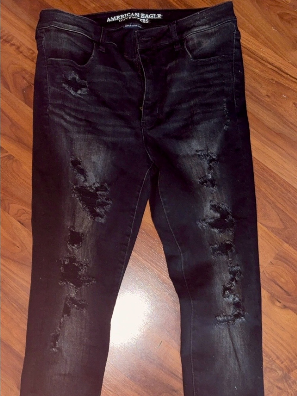 American Eagle Outfitters Black Distressed Skinny Jeggings 12 short